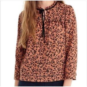 J. Crew Point Sur Black Floral Silk Blouse L